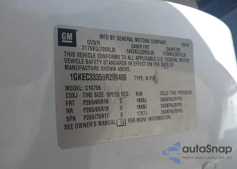 2009 GMC Yukon Slt2 z USA, uszkodzony, nr VIN 1GKEC33359R288406